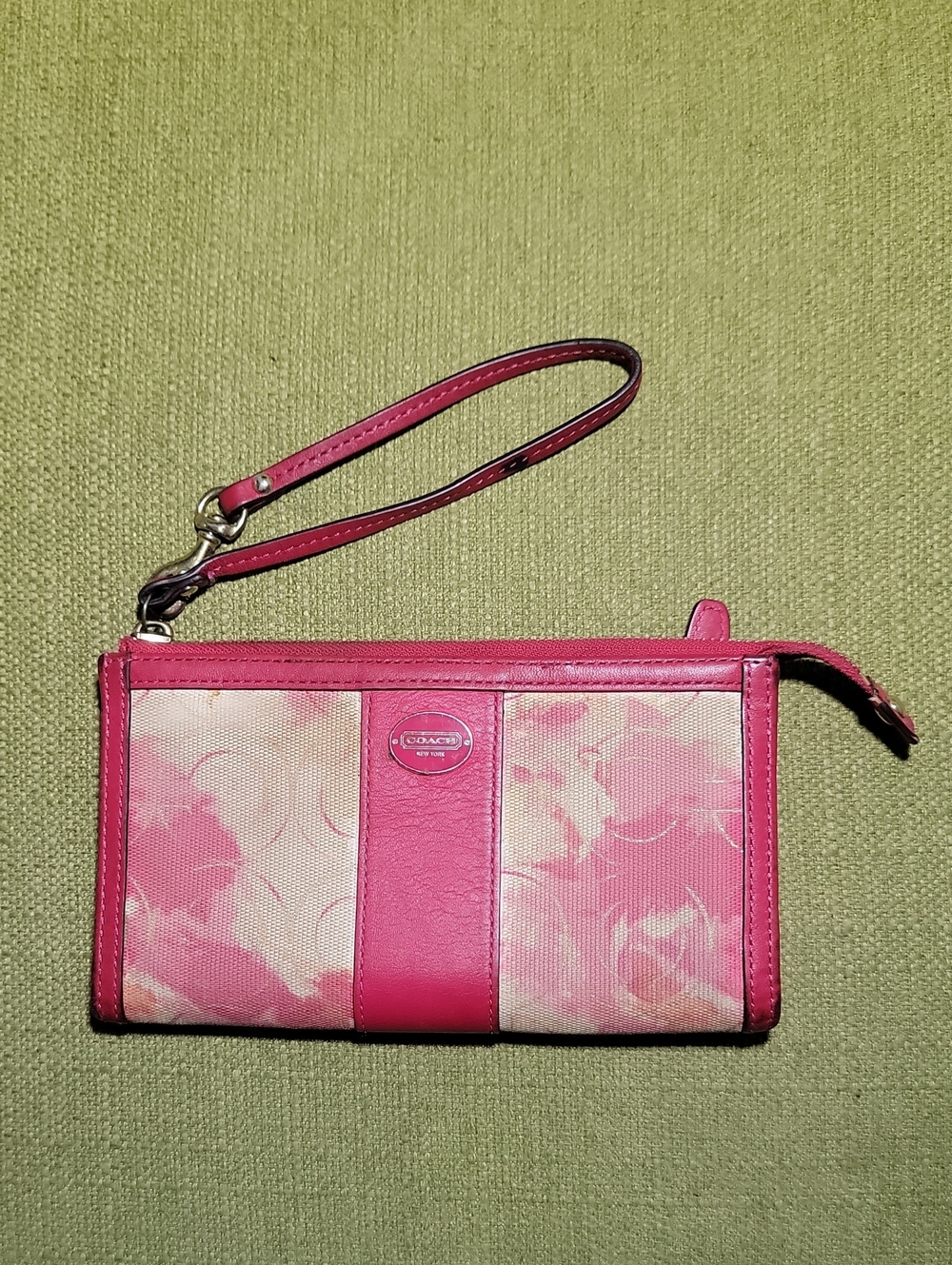 COACH Pink Floral Canvas & Leather Wristlet